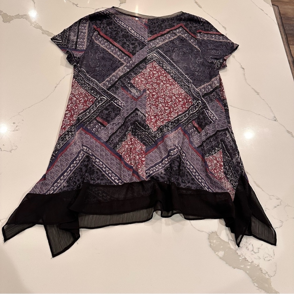 Simply Vera Wang Purple Floral Patchwork Flowy Tunic Top L Whimsigoth Witchy - Picture 2 of 9